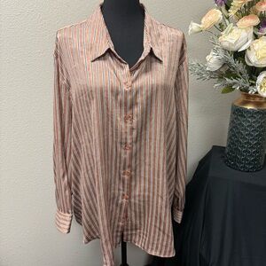 Maurices 4X Copper Satin Stripe Button Down Blouse | Plus Size Fall Work Top